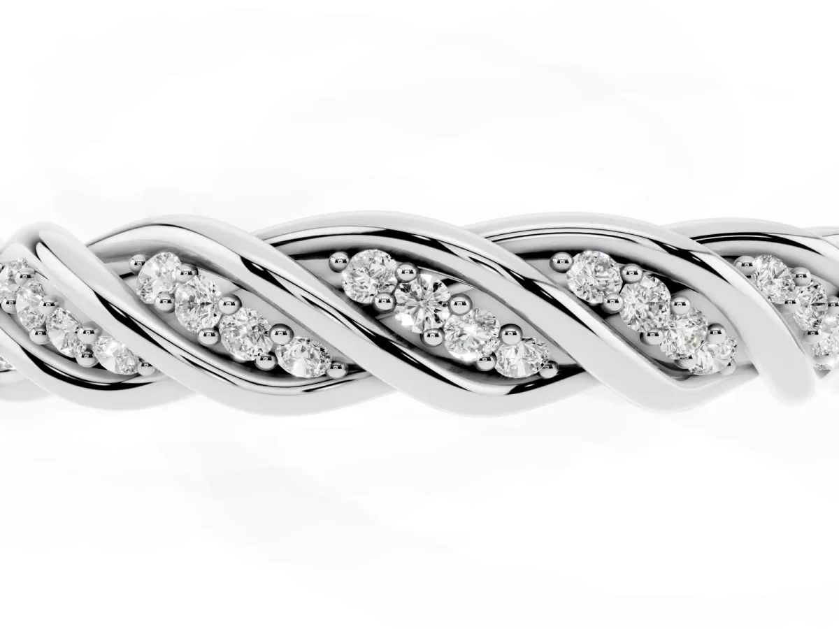 Twisted Pavé Round Diamond Eternity Band with Shared Prong Setting Platinum