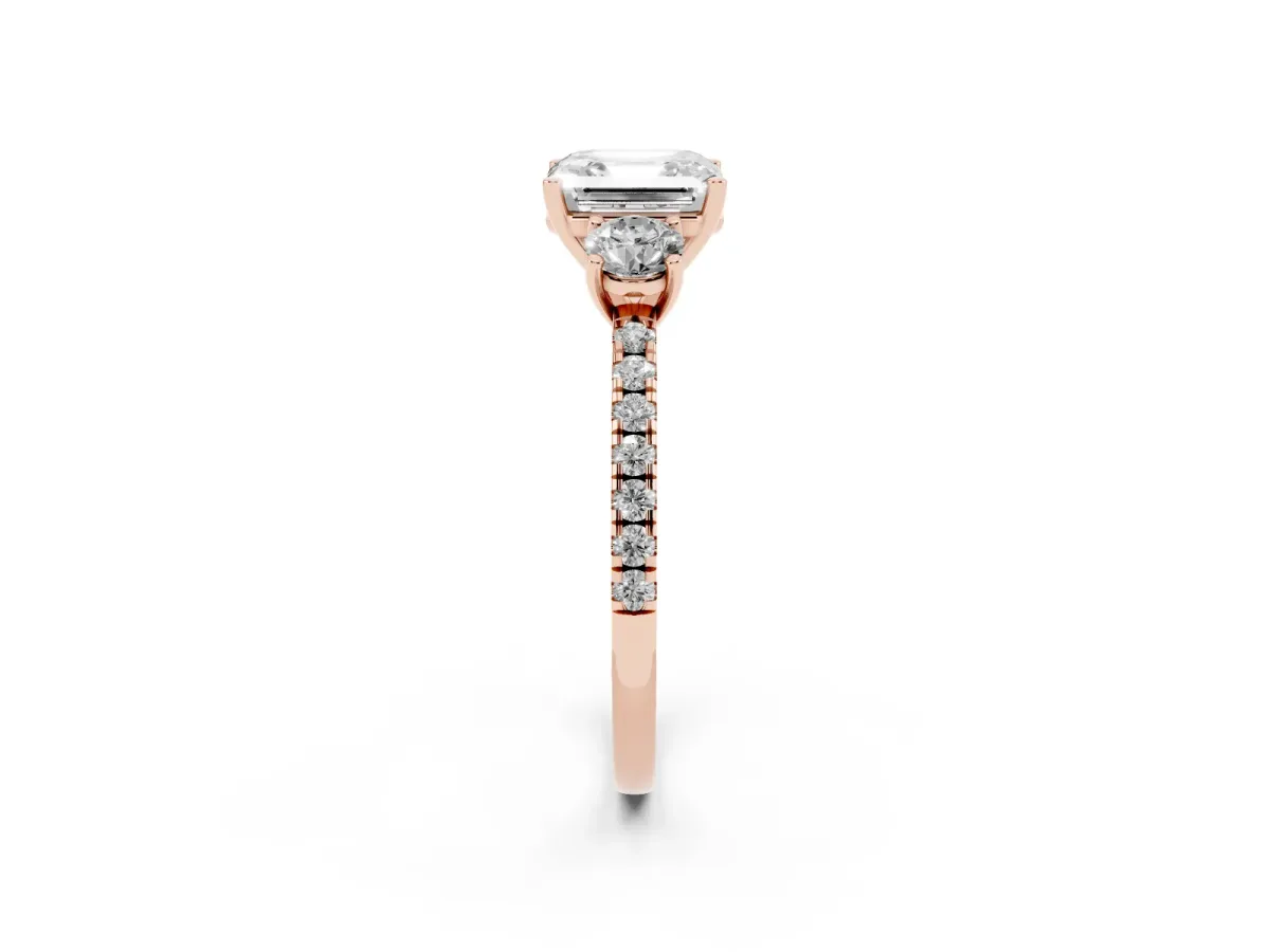 Three-Stone Asscher Cut Cut Diamond Pavé Band with Prong Setting Rose gold