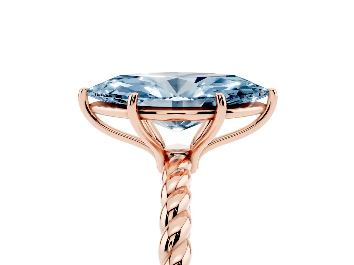 Fancy Blue Marquise Cut Solitaire Twisted Band 4-Prong Ring Rose gold