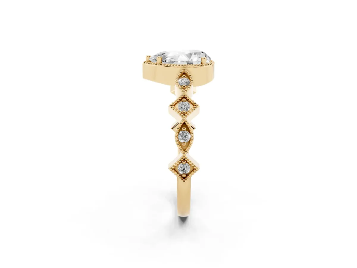 Pear Cut Milgrain Marquise Diamond Twist Band Ring Yellow gold