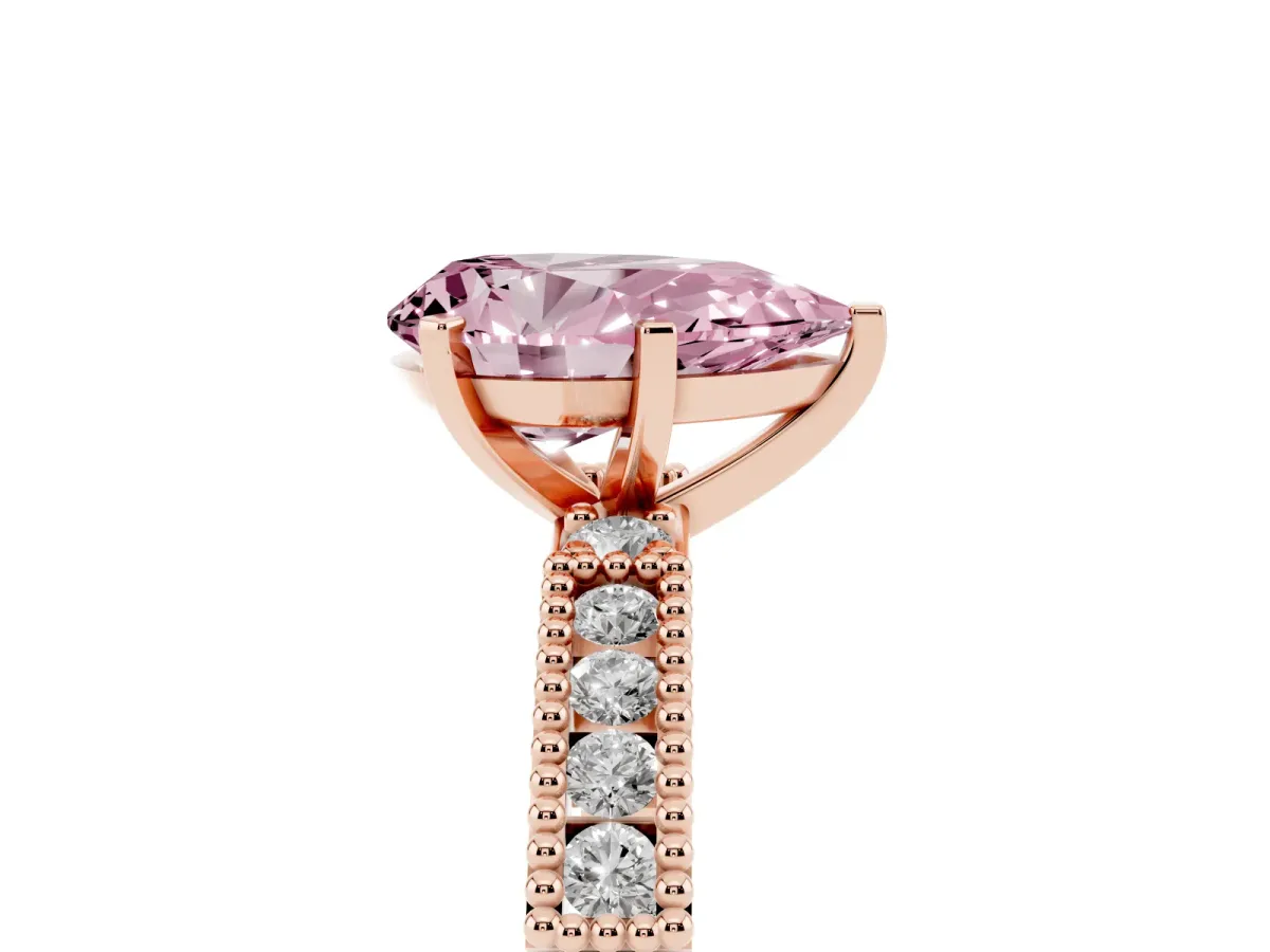 Fancy Pink Pear Cut Solitaire with Pavé Band and Four-Prong Setting Rose gold
