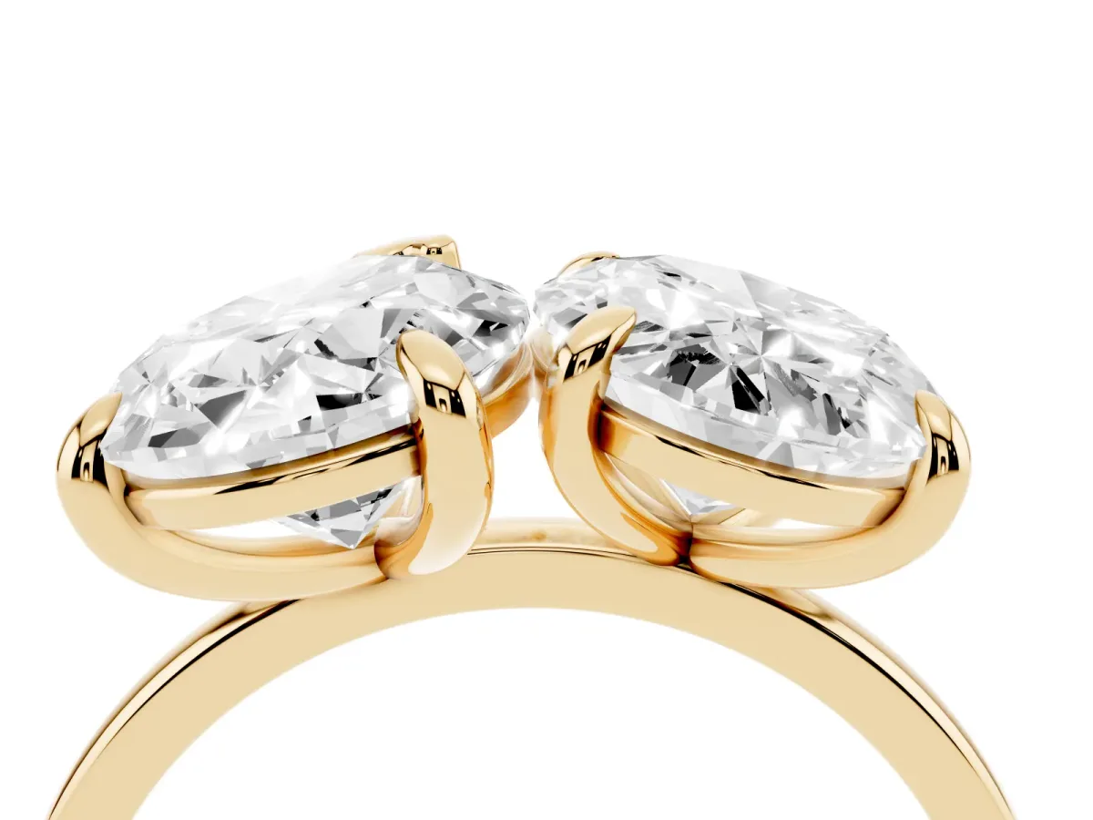 Oval and Pear Toi Moi Ring with Prong Setting and Plain Band Yellow gold