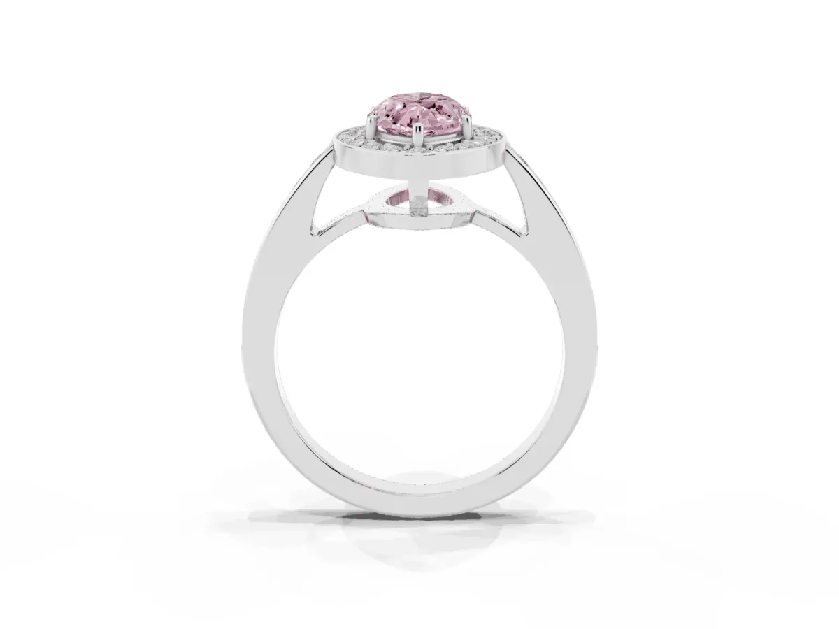 Fancy Pink Marquise Cut Halo Pavé Diamond Engagement Ring with Bezel Setting Silver
