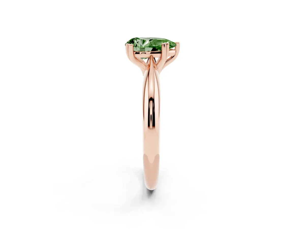 Fancy Green Pear Cut Cut Solitaire Engagement Ring with Tapered Band and Four-Prong Setting Rose gold