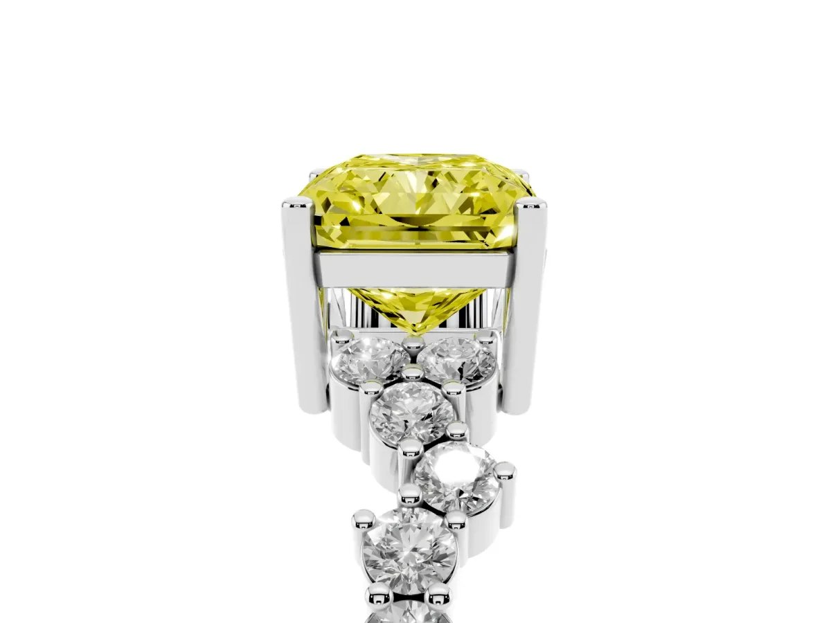 Fancy Yellow Radiant Cut Diamond Scattered Round Accent Ring with Prong Setting Silver