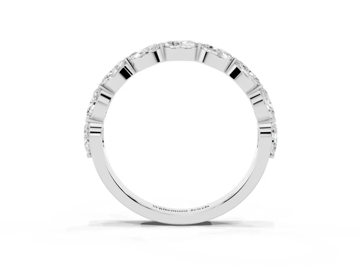 Marquise Diamond Half Eternity Band with Prong Setting Silver