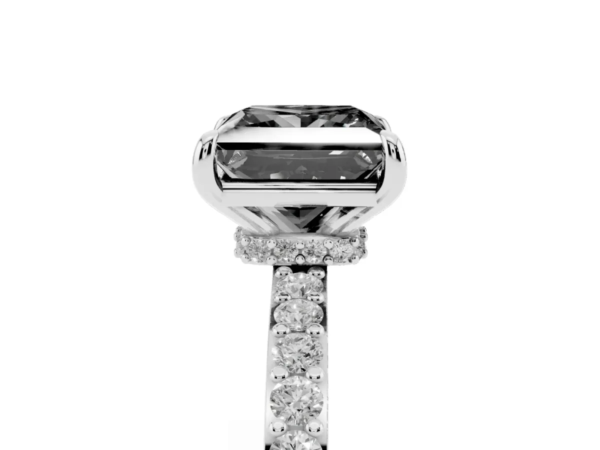 Fancy Black Princess Cut Diamond Solitaire Engagement Ring with Pavé Band and Four-Prong Setting Platinum