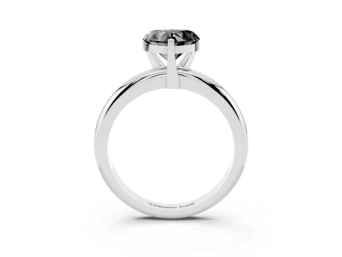Fancy Black Heart Cut Diamond Solitaire Engagement Ring with Round Band and Four-Prong Setting Platinum