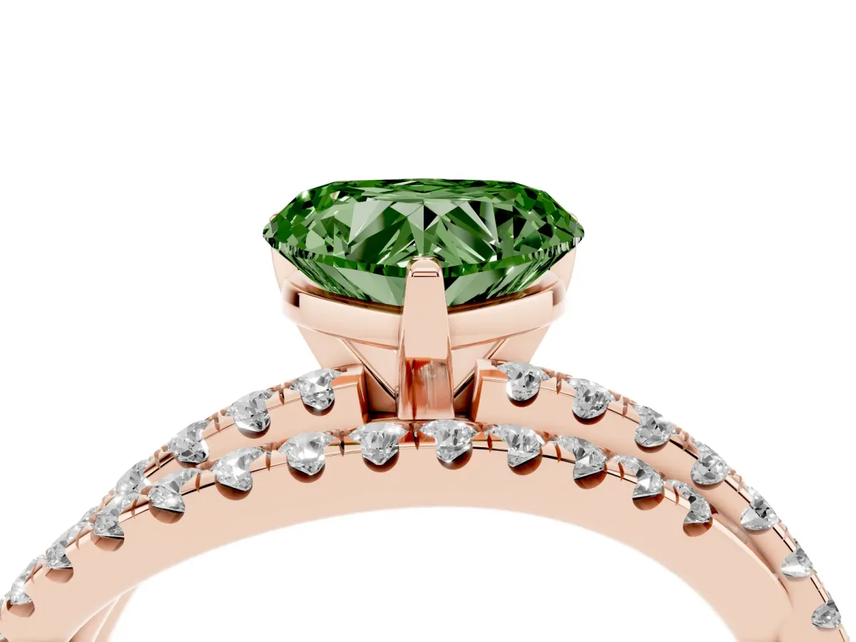 Fancy Green Heart Cut Solitaire Twist Band with Pavé Setting and Four-Prong Setting Rose gold