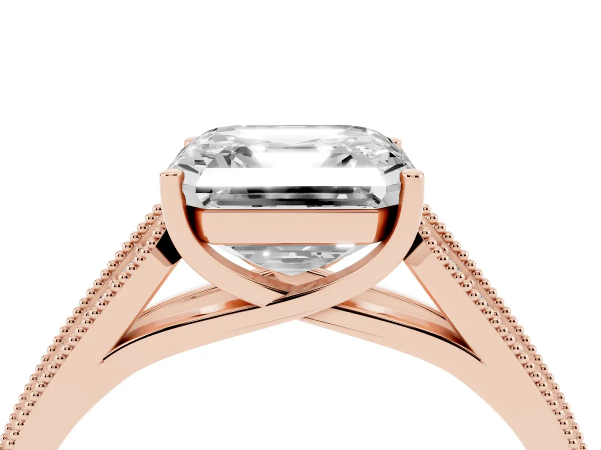 Asscher Cut Cut Pave Split Shank Engagement Ring with Four-Prong Setting Rose gold