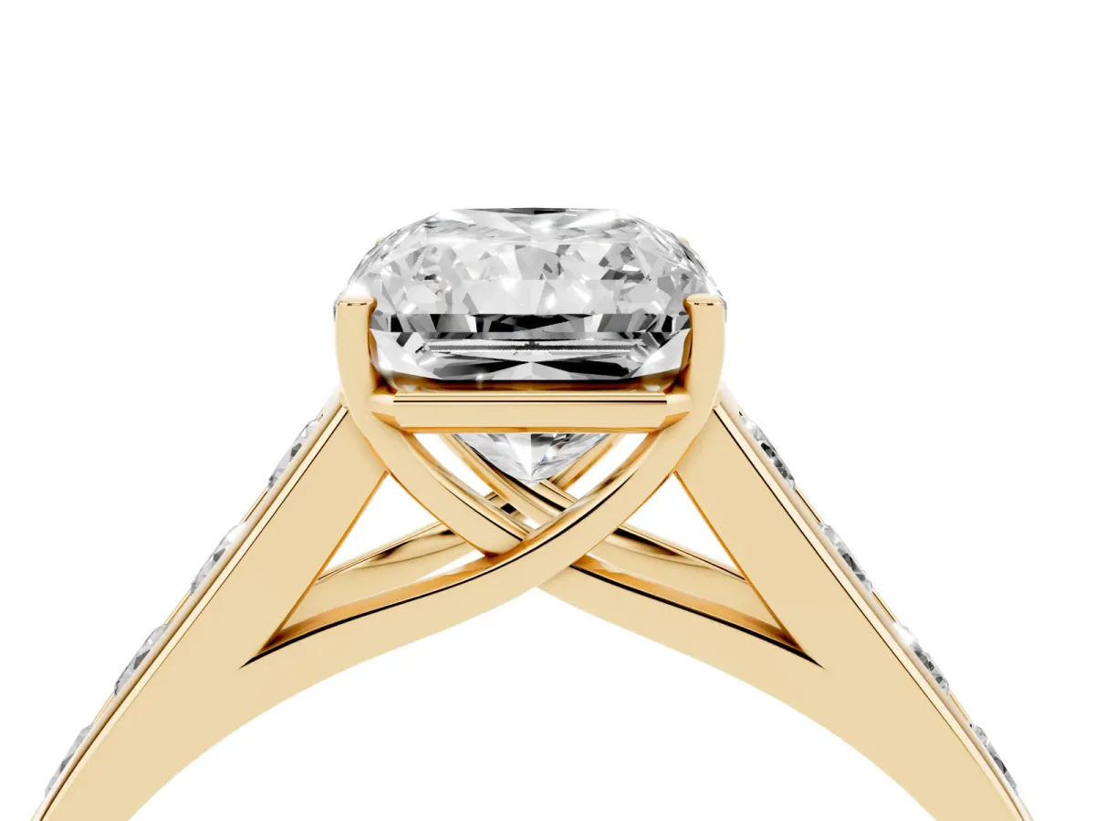 Radiant Cut Brilliant Channel-Set Solitaire Ring with Four-Prong Setting Yellow gold