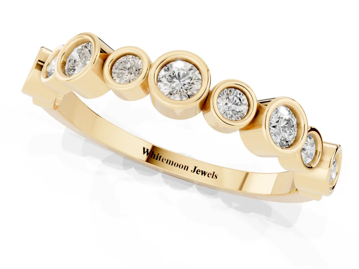 Bezel Set Round Diamond Half Eternity Band Yellow gold