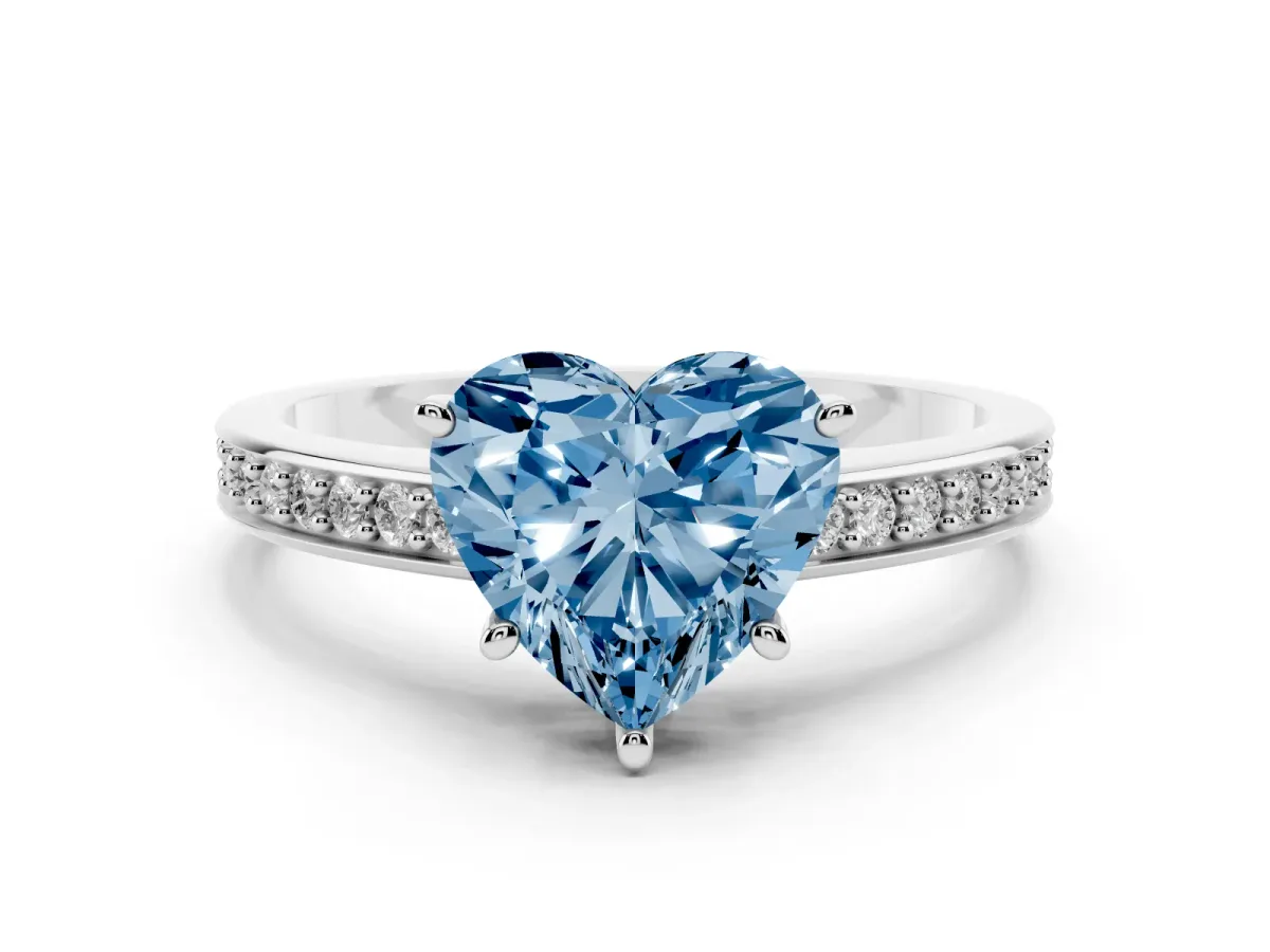 Fancy Blue Heart Cut Solitaire Pavé Band Prong Setting Ring White gold