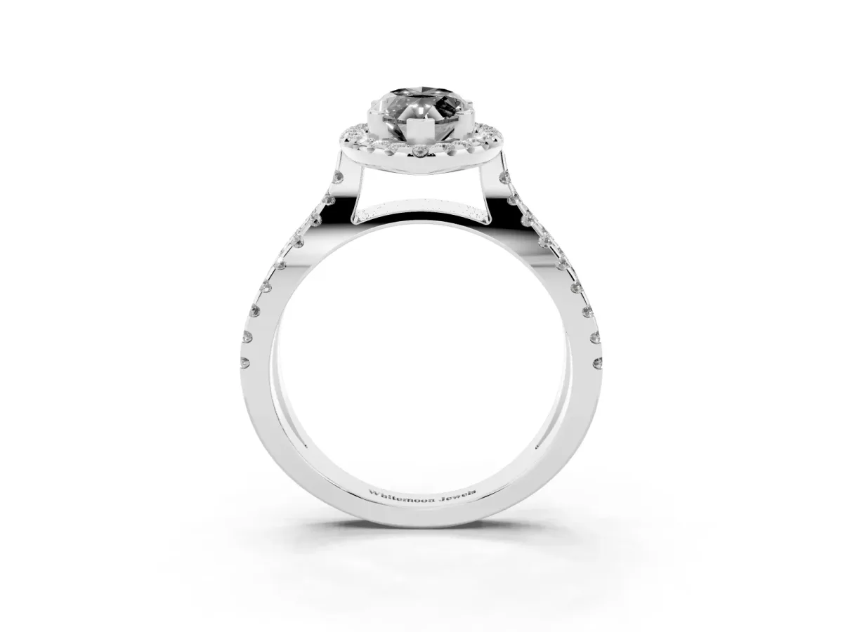 Fancy Black Marquise Cut Diamond Halo Ring with Split Shank Pavé Band and Prong Setting Silver