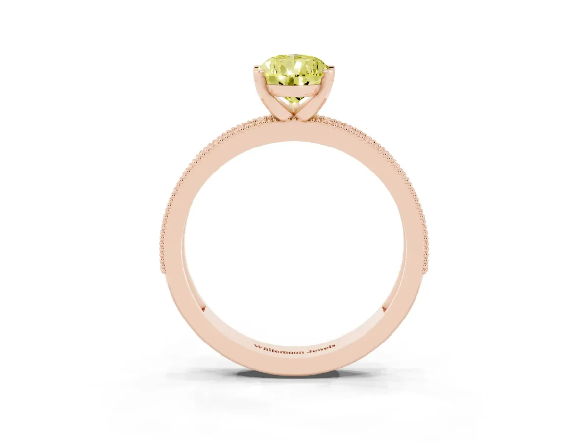 Fancy Yellow Pear Cut Diamond Milgrain Pavé Engagement Ring with Four-Prong Setting Rose gold