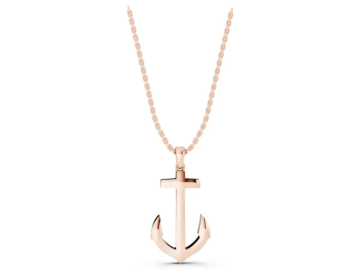 Silver Anchor Pendant with Round Diamond Bezel Setting Rose gold