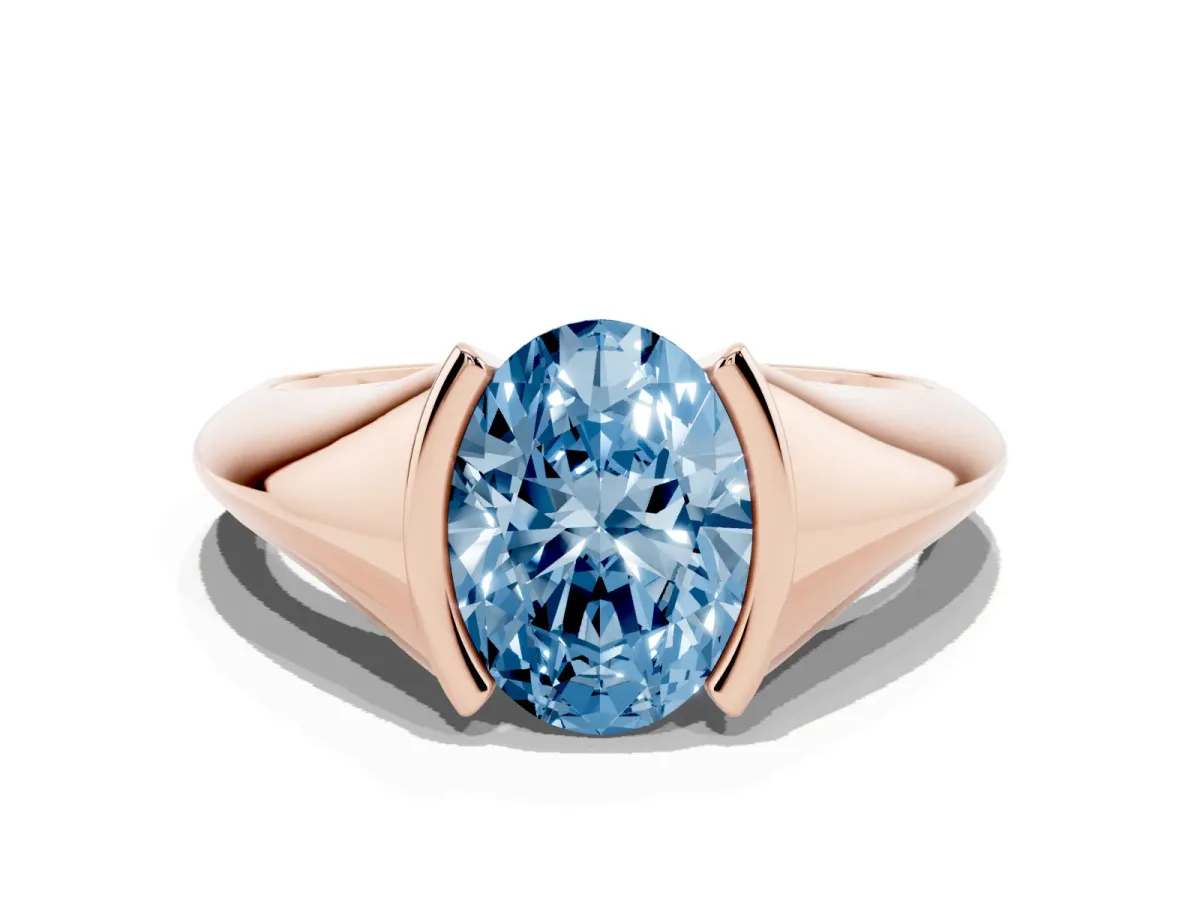 Fancy Blue Oval Cut Solitaire Tension Set Diamond Ring Rose gold