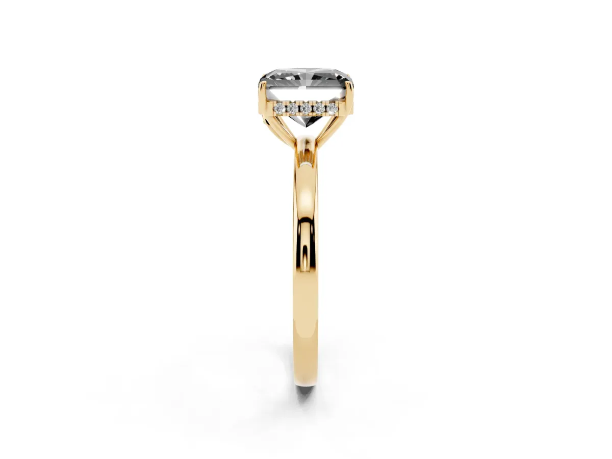 Fancy Black Radiant Cut Solitaire Diamond Ring with Prong Setting and Plain Band Yellow gold