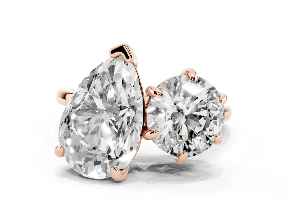 Round and Pear Toi Moi Ring with Prong Setting and Plain Band Rose gold