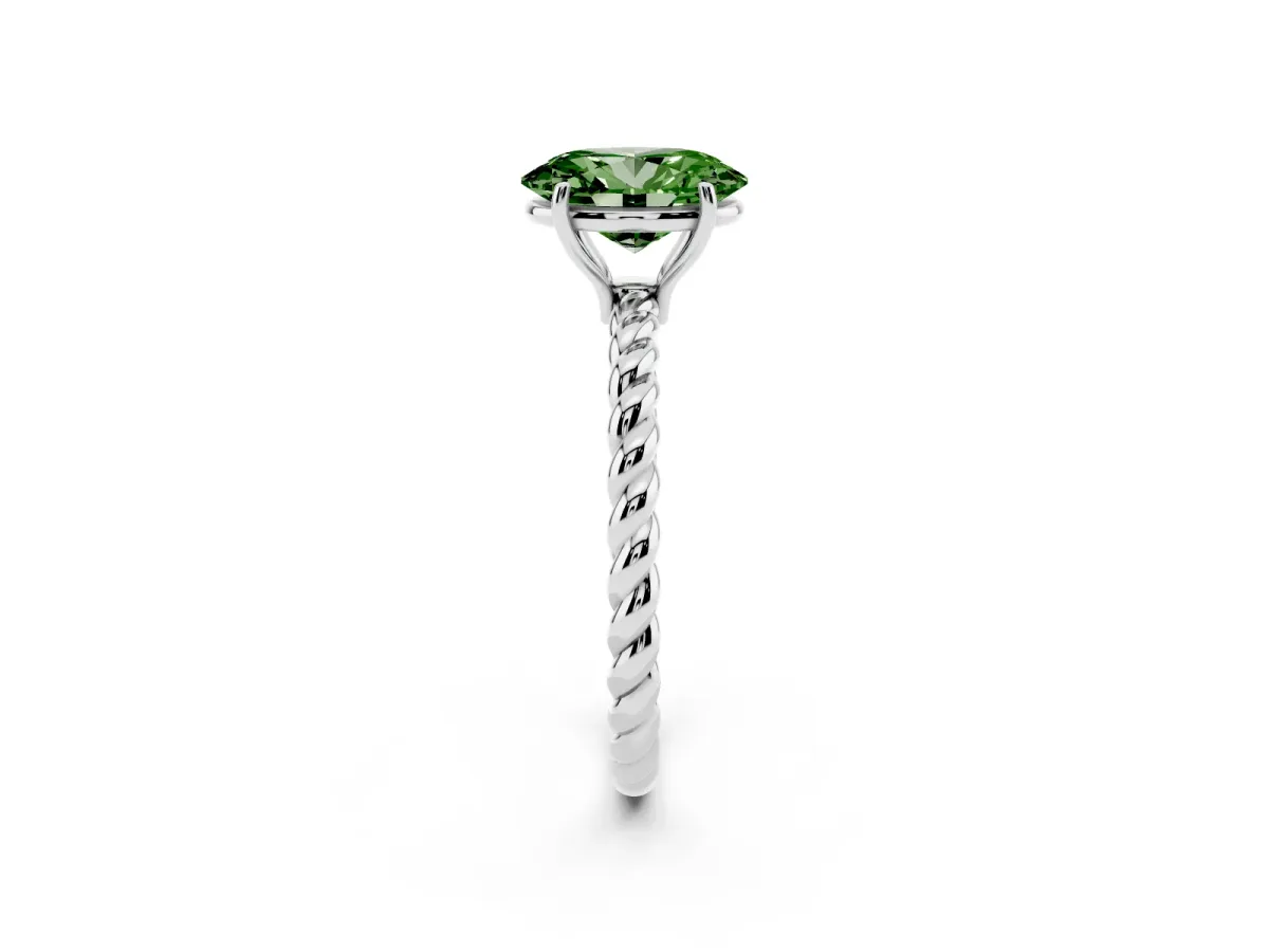 Fancy Green Oval Cut Solitaire Twisted Band 4-Prong Ring Silver