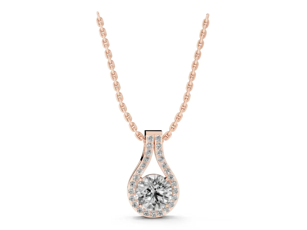 Round Halo Prong-Set Pendant Rose gold