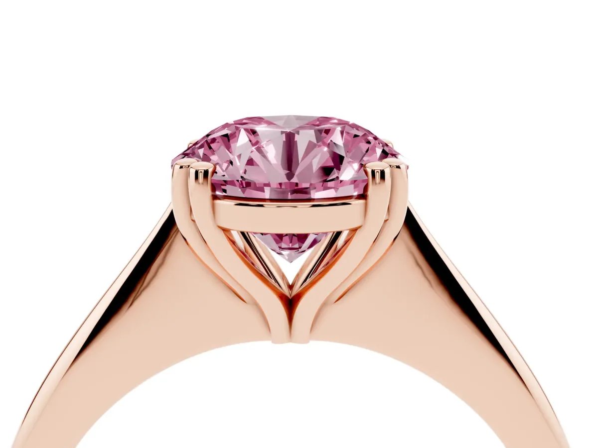 Fancy Pink Round Cut Solitaire Diamond Ring with Six-Prong Setting and Classic Band Rose gold