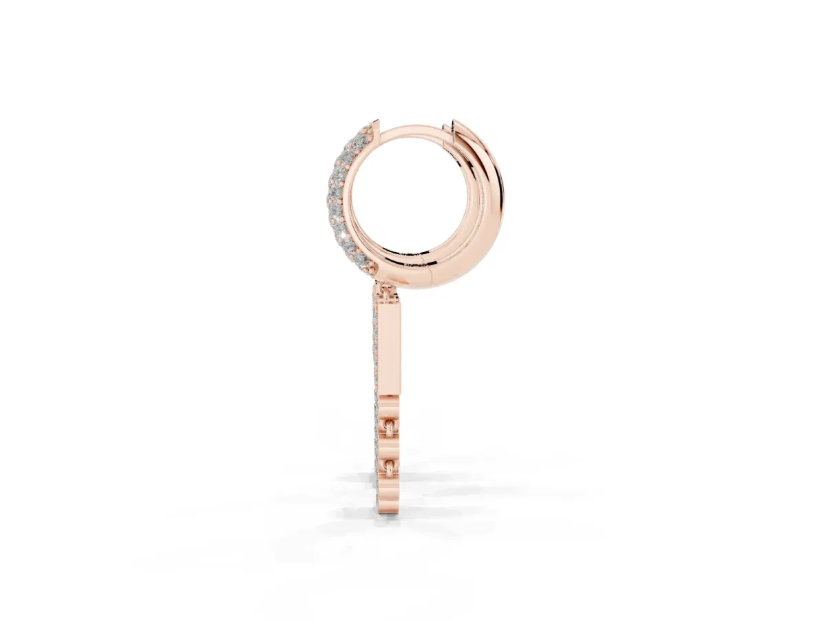 Round Diamond Initial W Huggie Hoop Earrings Rose gold