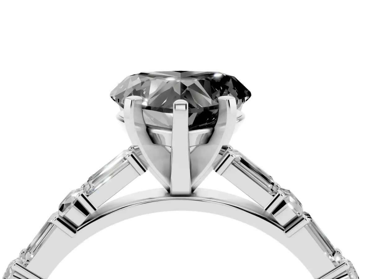 Fancy Black Heart Cut Diamond Solitaire with Side Baguettes and Channel Set Band Silver