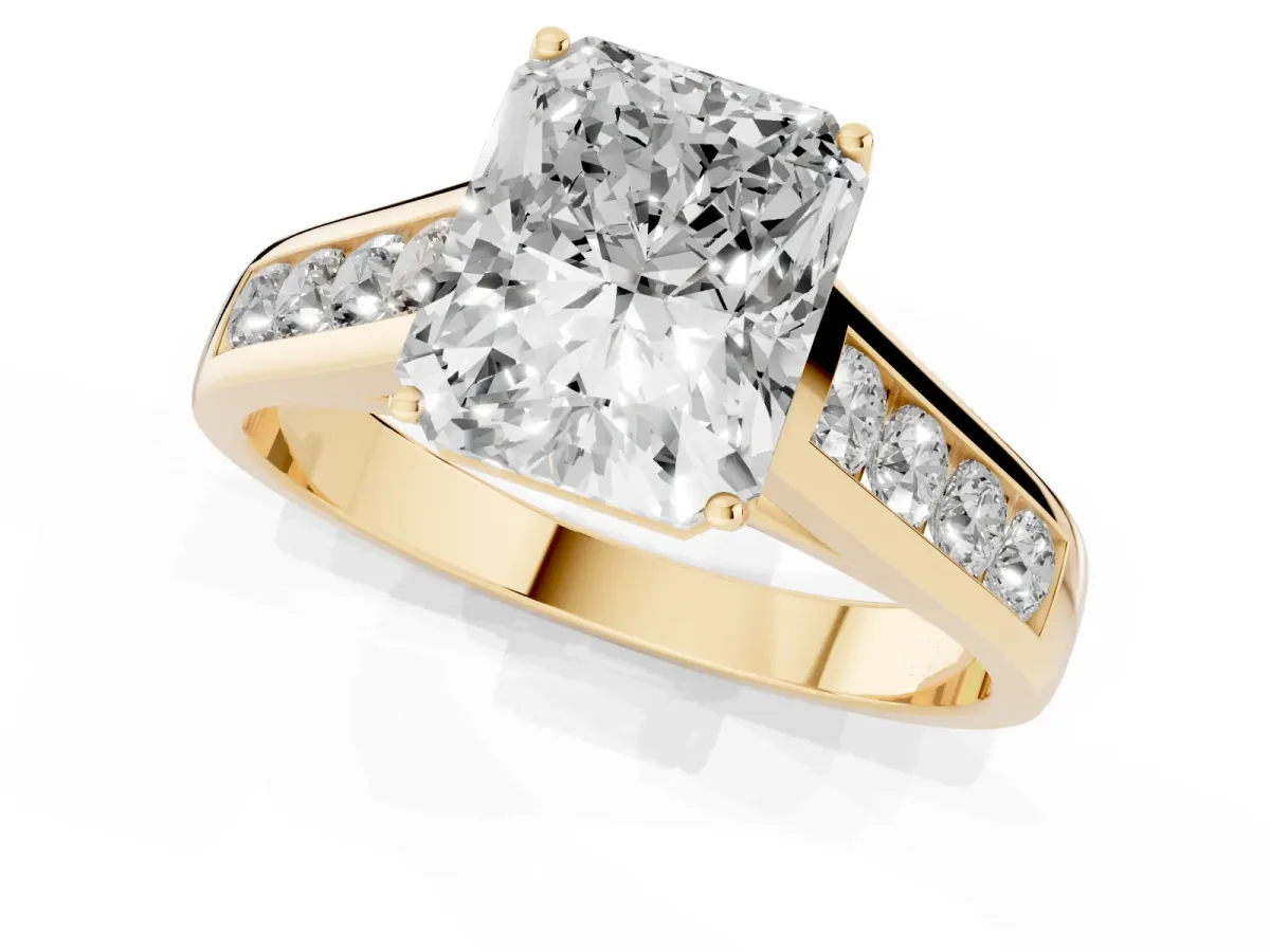 Radiant Cut Brilliant Channel-Set Solitaire Ring with Four-Prong Setting Yellow gold