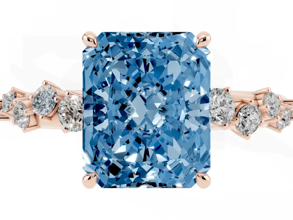 Fancy Blue Radiant Cut Diamond Cluster Prong-Set Solitaire Ring Rose gold