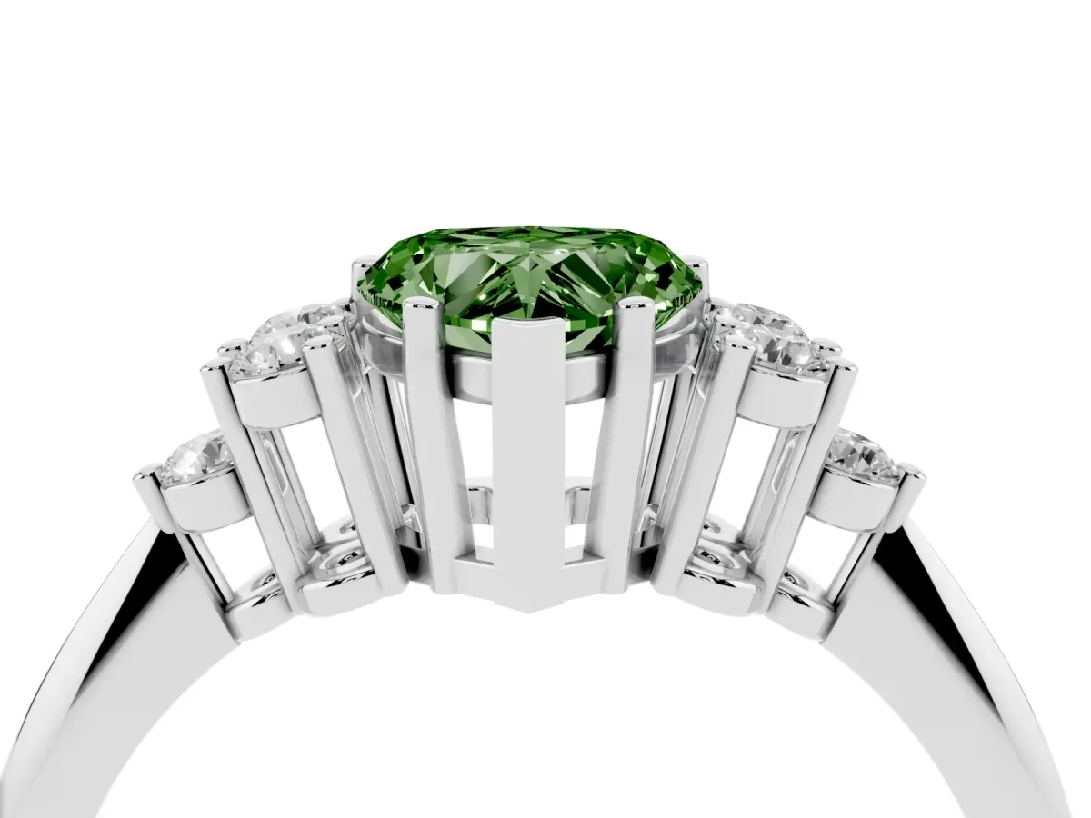 Fancy Green Heart Cut Cut Diamond Cluster Ring with Solitaire Band and Four-Prong Setting Silver