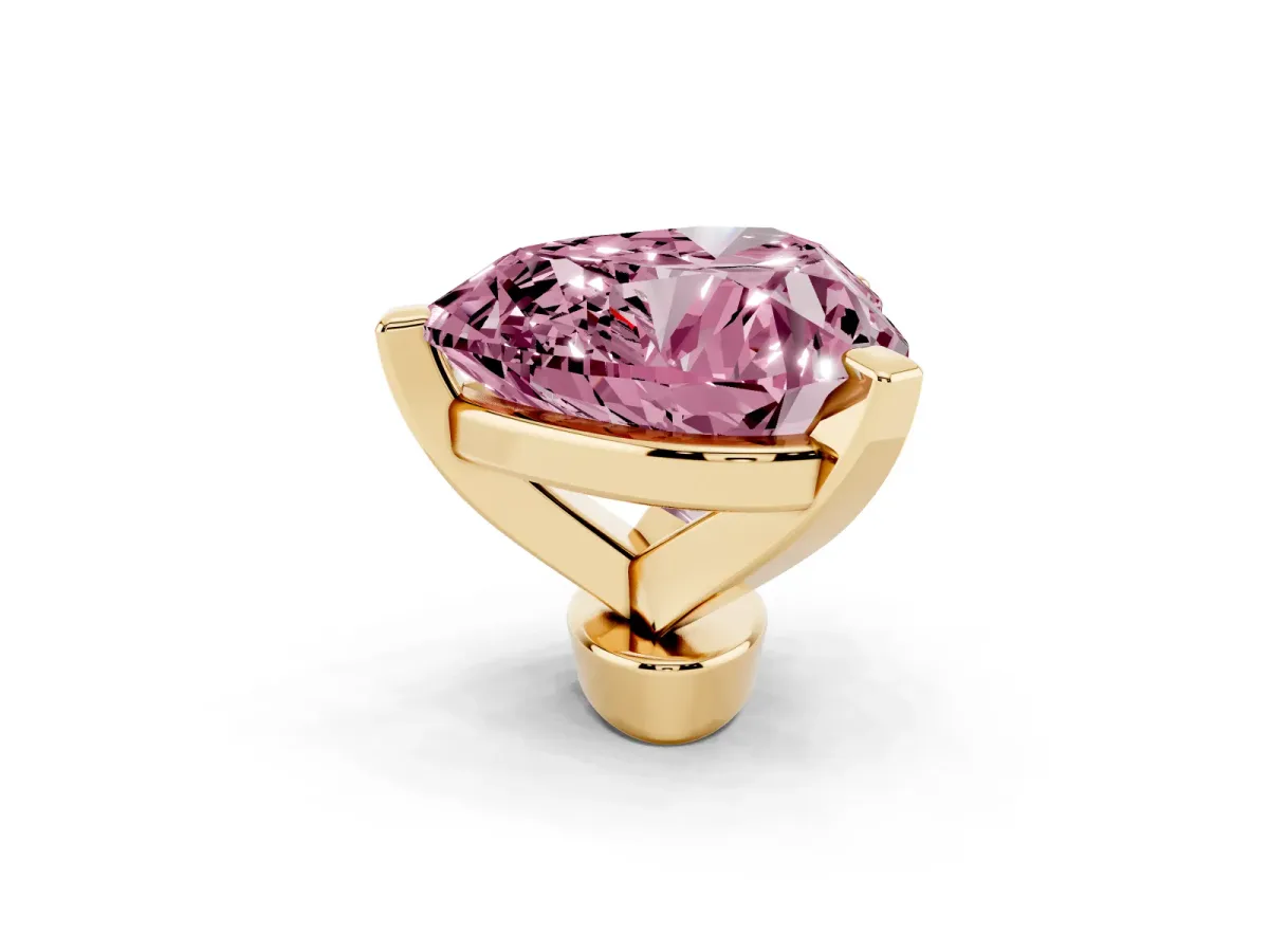 Fancy Pink Heart Cut Diamond Solitaire Ring with Prong Setting and Classic Band Yellow gold