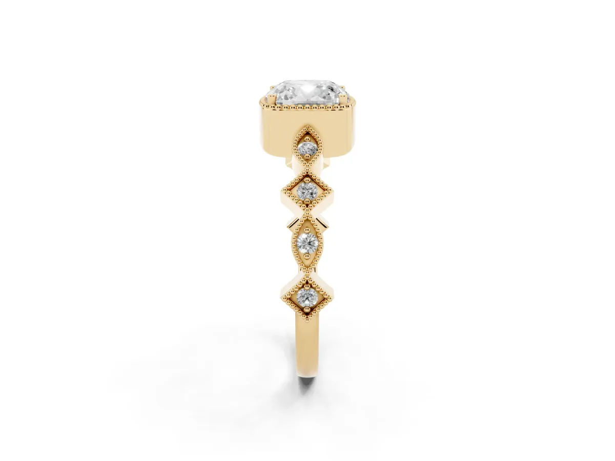 Cushion Cut Milgrain Marquise Diamond Twist Band Ring Yellow gold