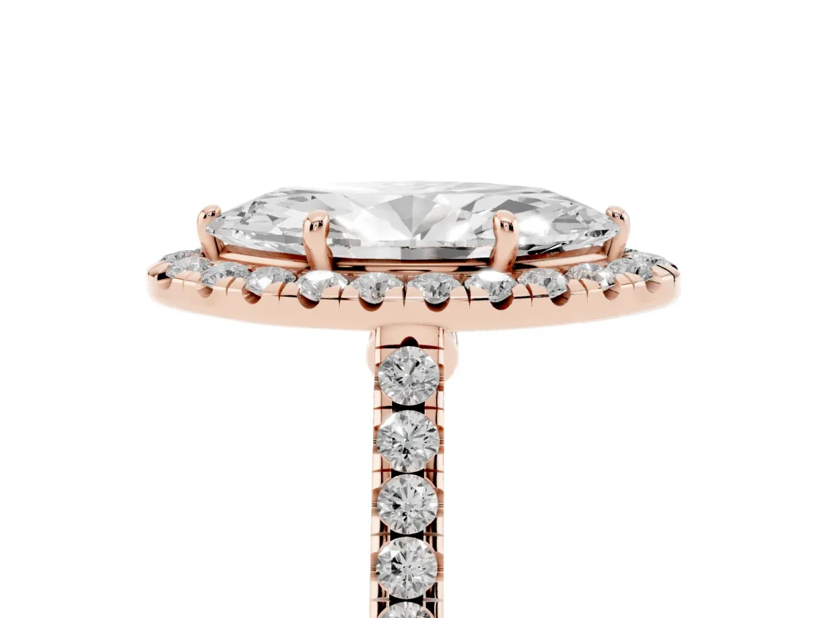Marquise Cut Halo Pave Diamond Engagement Ring with Four-Prong Setting Rose gold