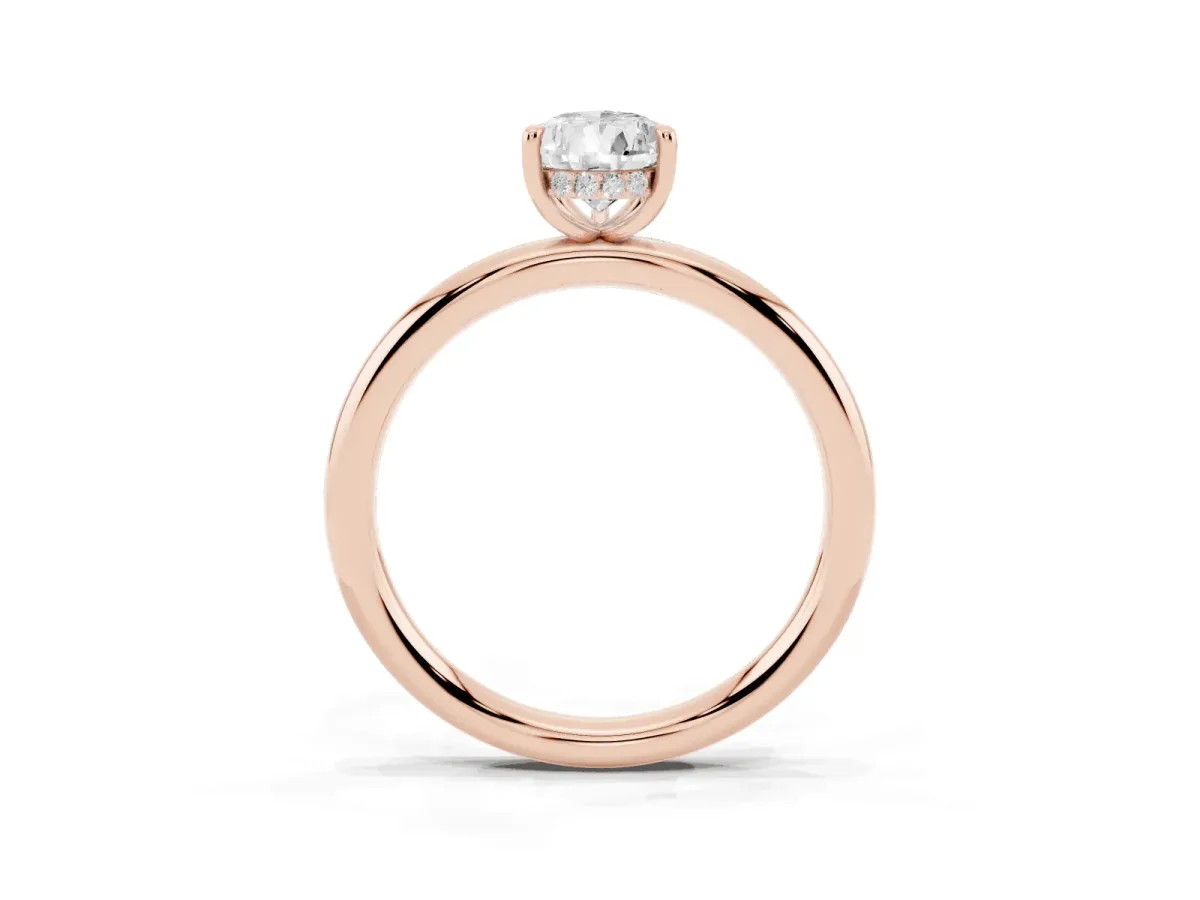Pear Cut Diamond Solitaire Ring with Thin Band and Four-Prong Setting Rose gold