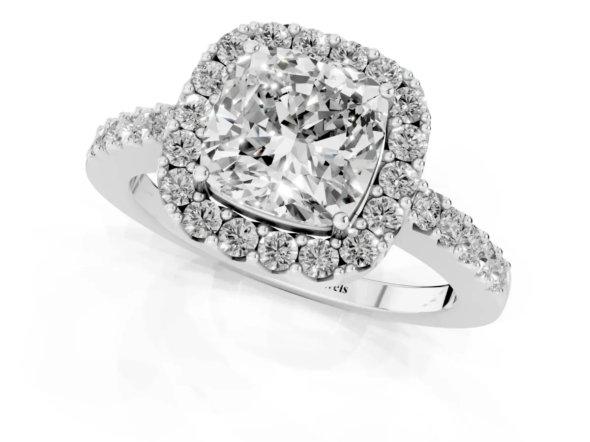 Cushion Cut Halo Diamond Pavé Solitaire Ring Platinum