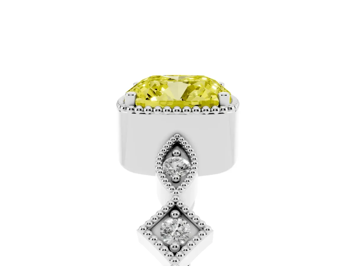 Fancy Yellow Cushion Cut Milgrain Marquise Diamond Twist Band Ring Silver