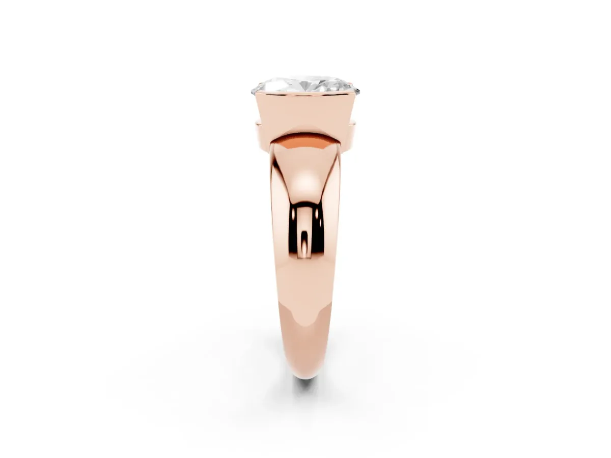 Oval Cut Solitaire Tension Set Diamond Ring with Wide Band Rose gold