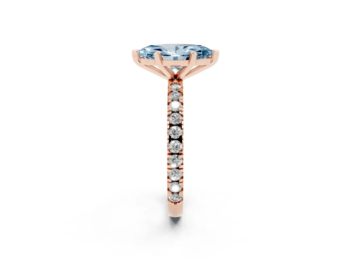 Fancy Blue Marquise Cut Diamond Pavé Band Solitaire with Four-Prong Setting Rose gold