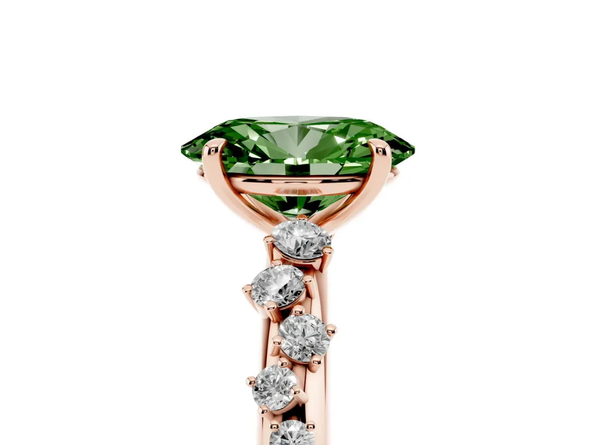 Fancy Green Oval Cut Diamond Cluster Prong-Set Solitaire Ring Rose gold