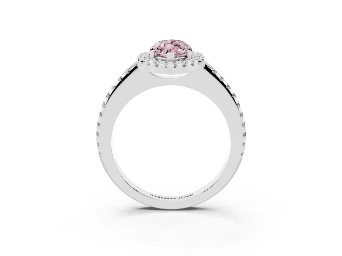 Fancy Pink Marquise Cut Diamond Pavé Halo Ring with Four-Prong Setting Silver