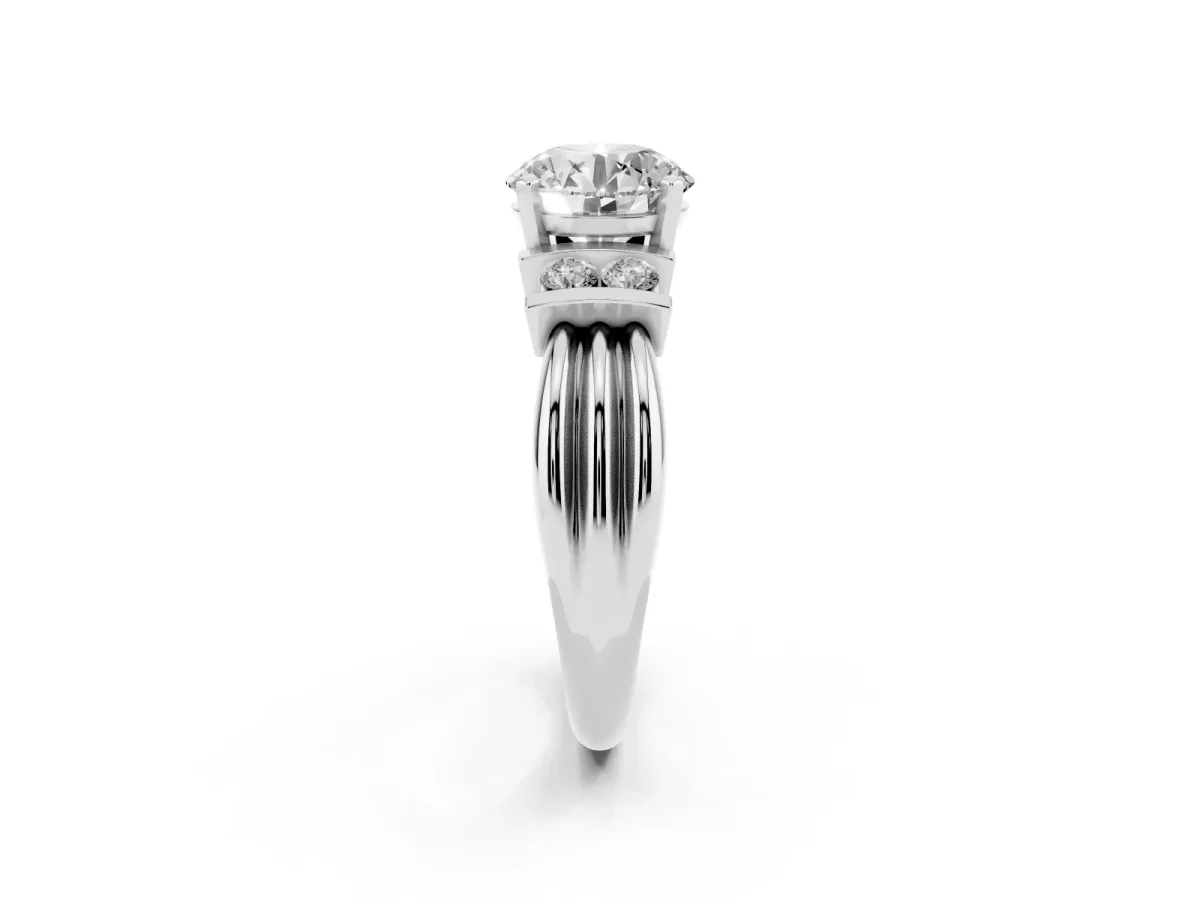 Round Cut Cut Three-Stone Channel Set Ring with Bar Prongs Silver