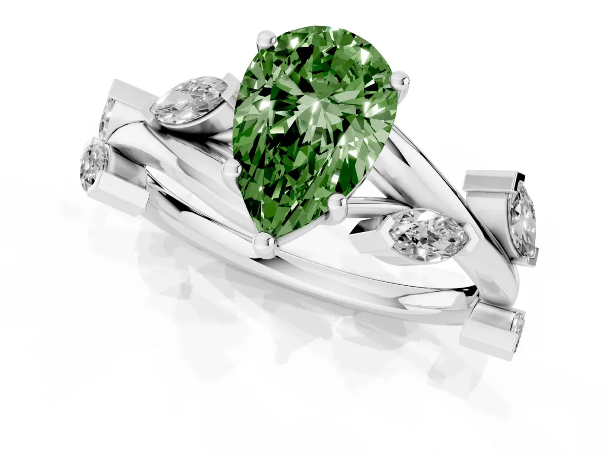 Fancy Green Pear Cut Solitaire Twisted Band Marquise Accent Prong Setting Ring Platinum