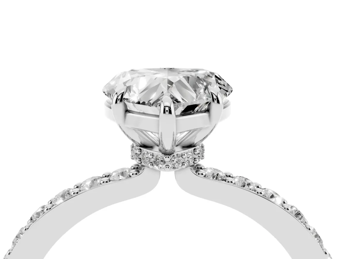 Heart Cut Diamond Pavé Engagement Ring with Round Accents and Prong Setting Silver