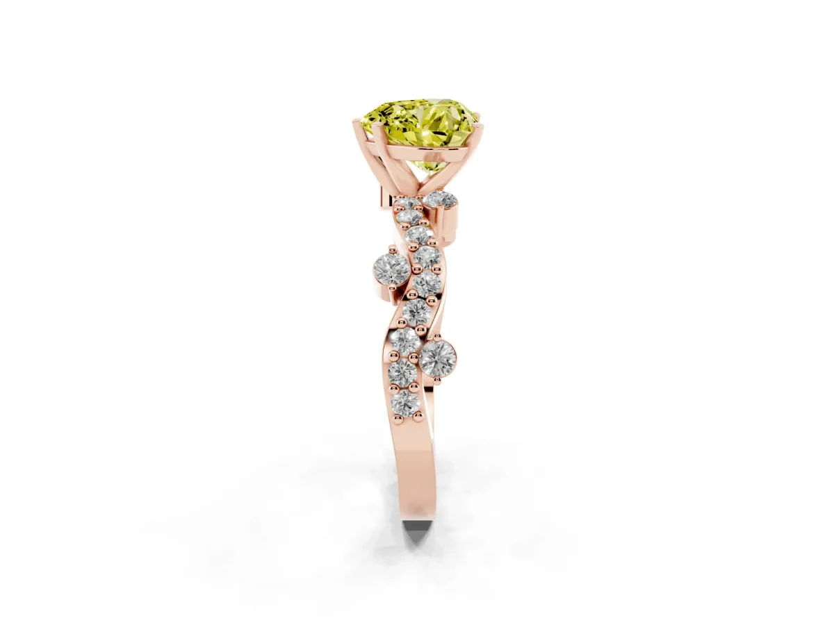 Fancy Yellow Heart Cut Cut Solitaire Diamond Twisted Band with Pave Setting Rose gold