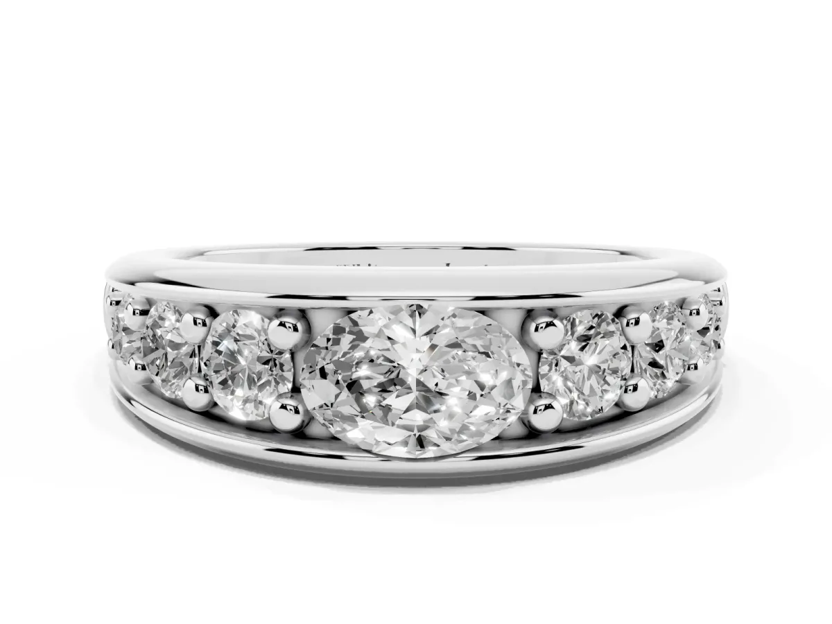 Oval Diamond Mens Ring with Round Diamond Accents Silver