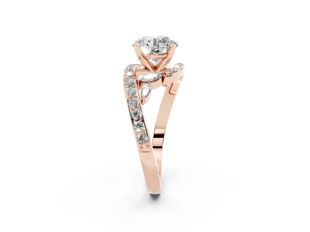 Round Cut Solitaire with Pavé Twist Band and Four-Prong Setting Rose gold