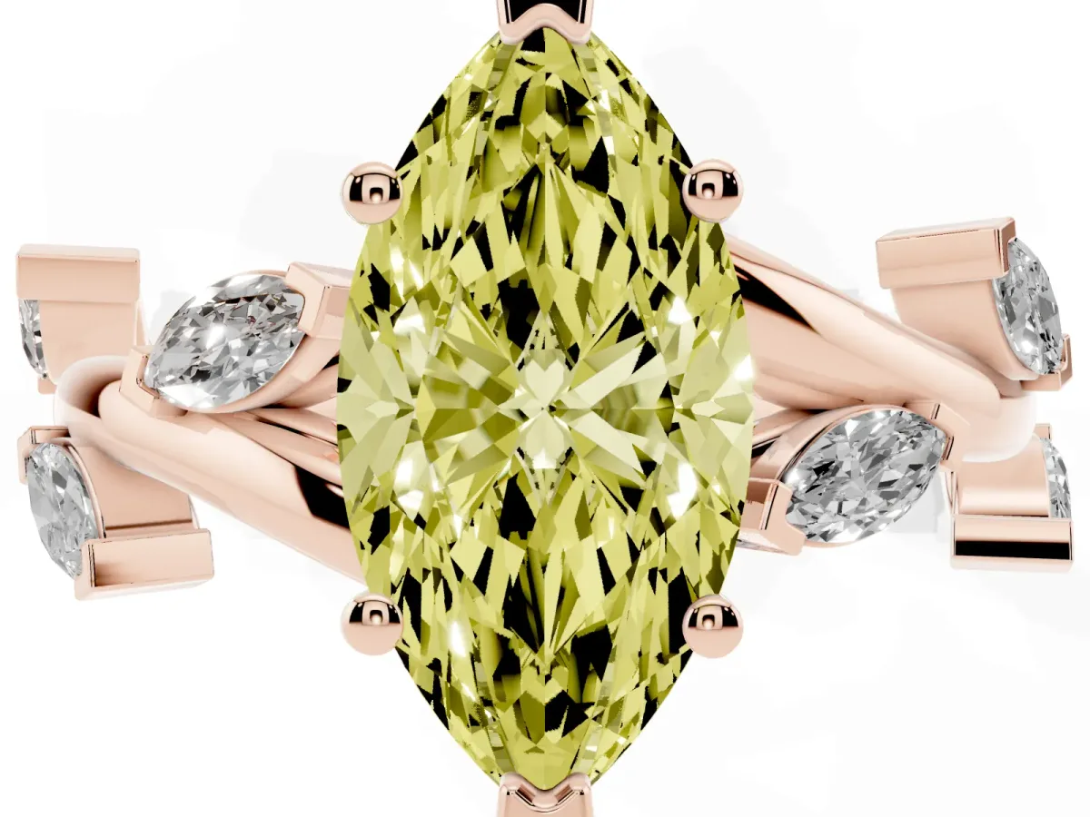 Fancy Yellow Marquise Cut Solitaire Twisted Band Marquise Accent Prong Setting Ring Rose gold