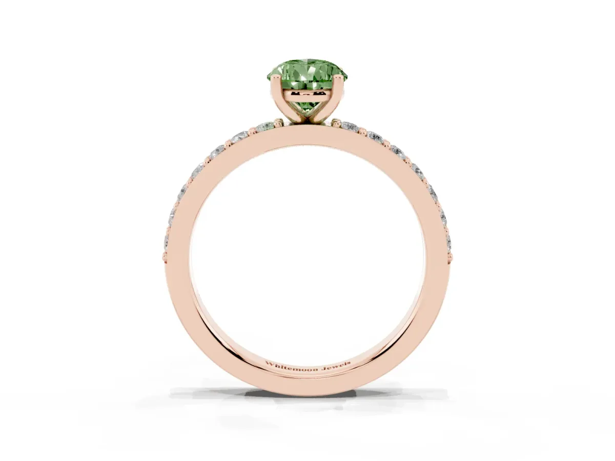 Fancy Green Pear Cut Cut Diamond Solitaire with Pave Band and Four-Prong Setting Rose gold