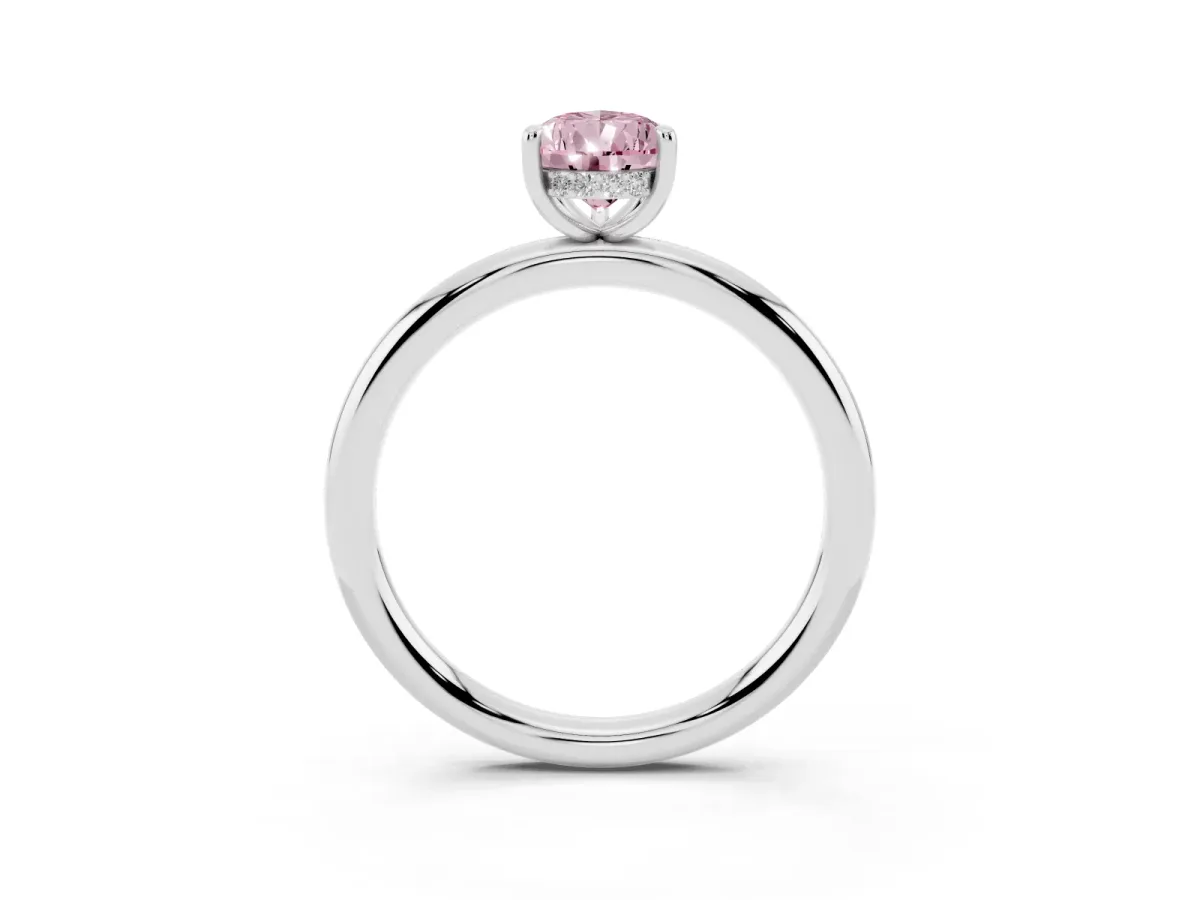 Fancy Pink Pear Cut Diamond Solitaire Ring with Thin Band and Four-Prong Setting Silver